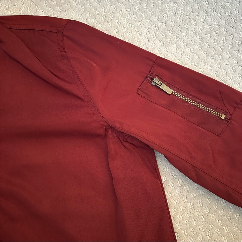 Blue Rain Maroon Satin Full Zip Bomber Jacket Y2K Streetwear | Large - Picture 6 of 9